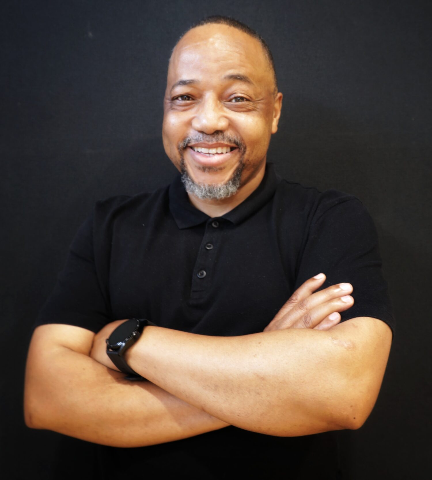 Josias Moleele wearing a black shirt
